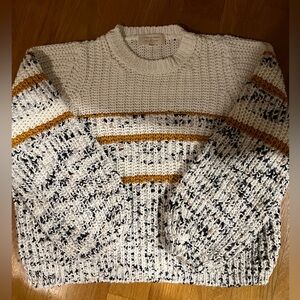 Sezane Cream and Black Sweater with Gold Accents
